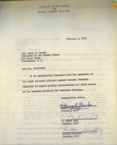 Carta al presidente de EE.UU. Harry Truman, solicitando clemencia, 5 de febrero 1946